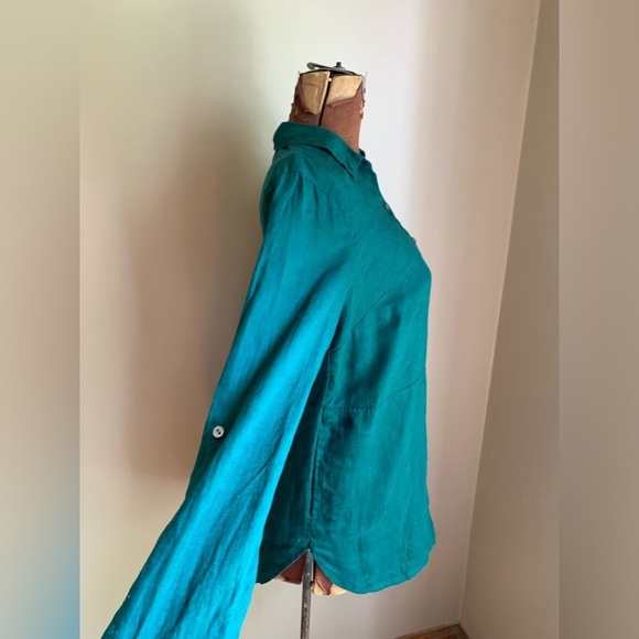 J jill love linen green tunic blouse top shirt, Lagenlook coastal Christmas top - Picture 3 of 8